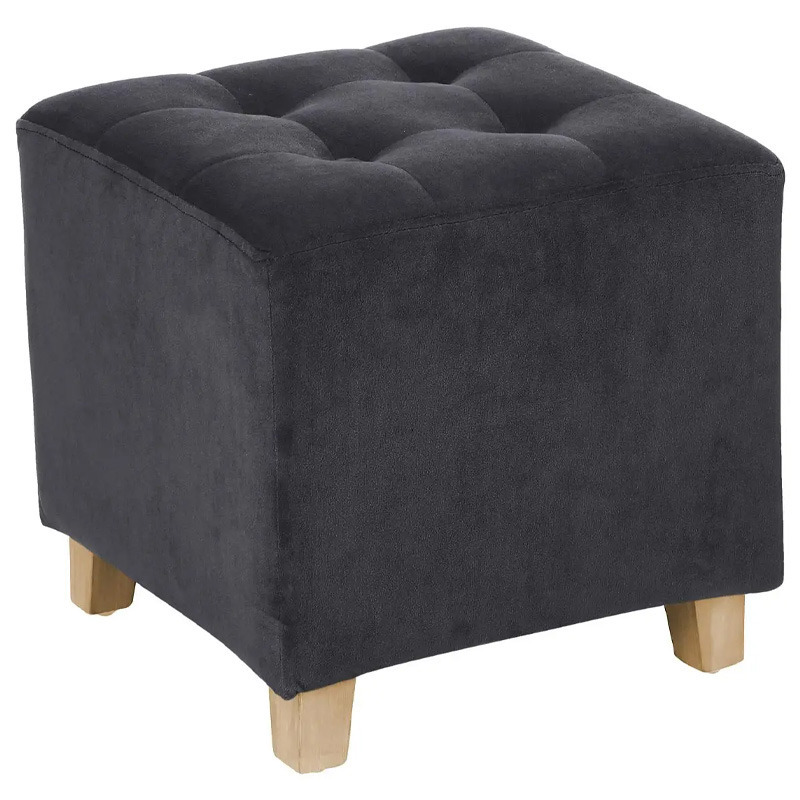 Zit krukje-bijzet stoel-poef hout-stof donkergrijs fluweel D35 x H40 cm