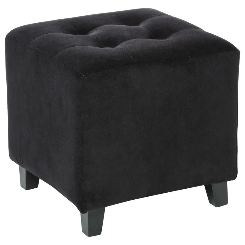 Zit krukje-bijzet stoel-poef hout-stof zwart fluweel D35 x H40 cm