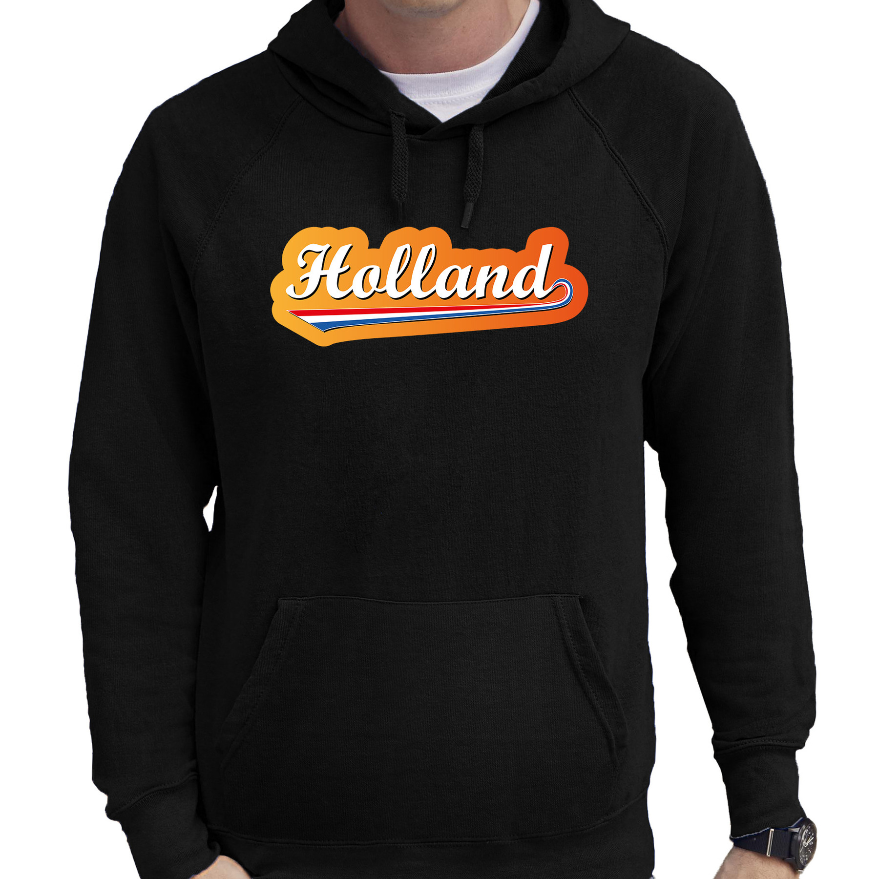 Zwarte hoodie Holland-Nederland supporter Holland met Nederlandse wimpel EK- WK voor heren