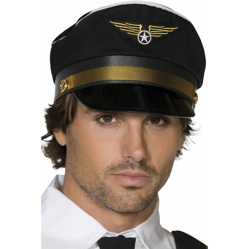 Zwarte piloten verkleed pet met gouden details