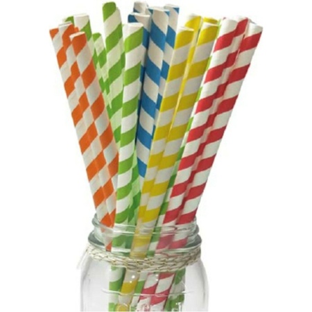 100x colored striped drinking straws