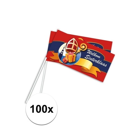 100x Welcome Sinterklaas waving flags 38 cm