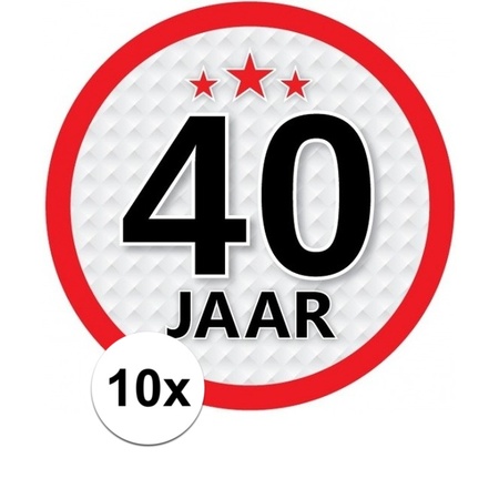 10x 40 Jaar leeftijd stickers rond 15 cm verjaardag versiering