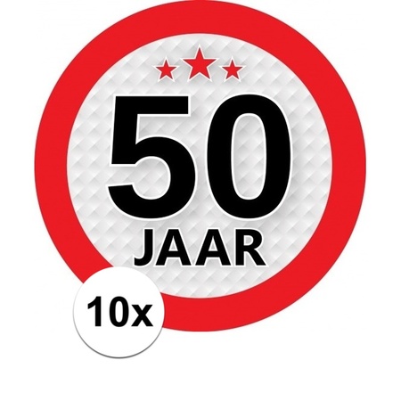 10x 50 Jaar leeftijd stickers rond 9 cm verjaardag versiering