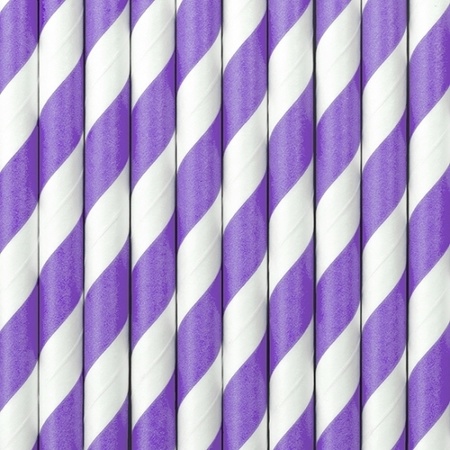 10x Striped straws lila purple and white