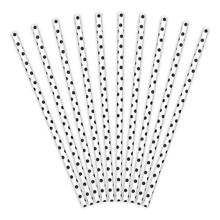 10x White straw with black dots
