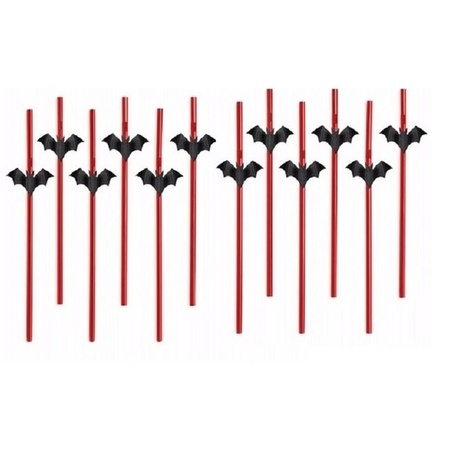 Red straws with black bats 12 pieces