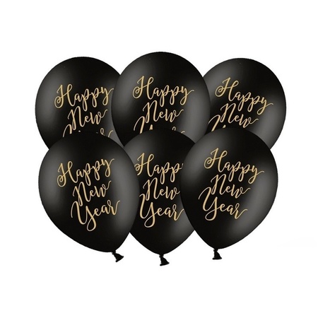 12x Zwarte Happy New Year ballonnen oud en nieuw/nieuwjaar