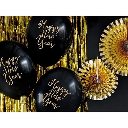 12x Zwarte Happy New Year ballonnen oud en nieuw/nieuwjaar