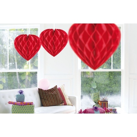 15x Hang decoration heart red 30 cm