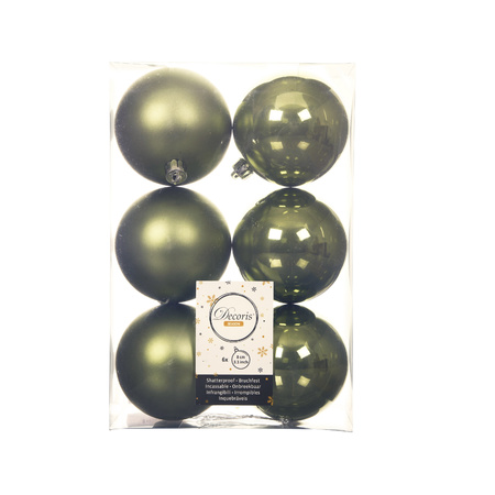 18x stuks kunststof kerstballen mos groen 8 cm glans/mat