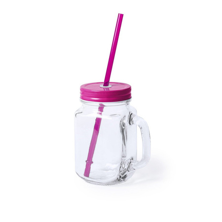 4x Drink cups glass 500 ml black/pink
