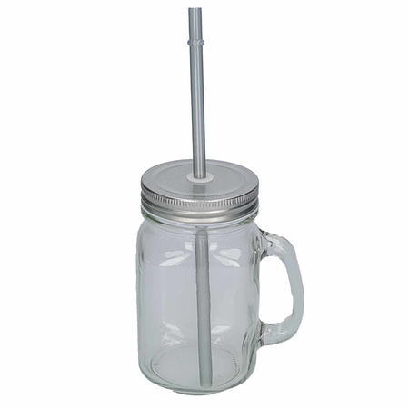 1x Drink cups glass Mason Jar silver 500 ml