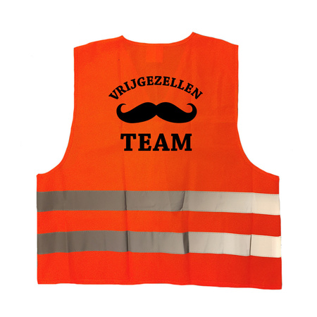Bachelor party men safety vest package - 1x Ik ben de Lul orange + 5x Vrijgezellen team orange