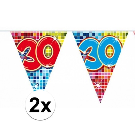 2 Mini vlaggenlijn / slinger verjaardag versiering 30 jaar