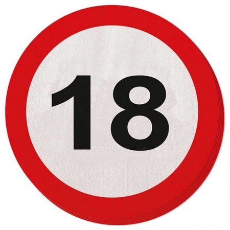 20x 18 years age party theme napkins traffic sign 33 cm round