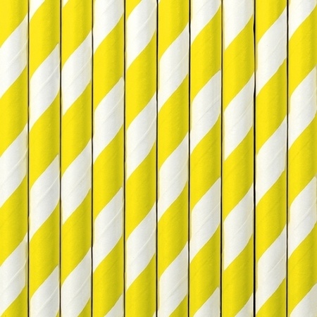 20x Paper straws yellow/white striped