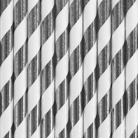 20x Paper straws silver/white striped