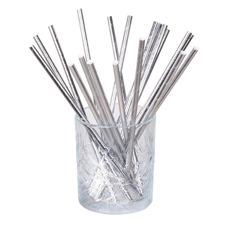20x Silver paper straws 20 cm