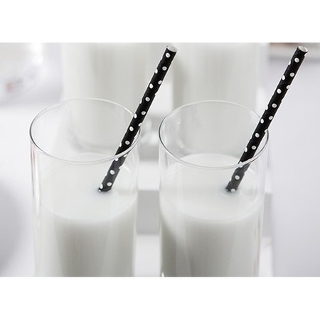 20x Black straw with white dots