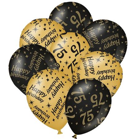 24x stuks leeftijd verjaardag ballonnen 75 jaar en happy birthday zwart/goud