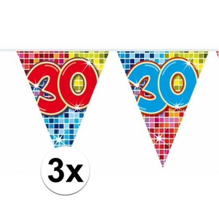 3 Mini vlaggenlijn / slinger verjaardag versiering 30 jaar