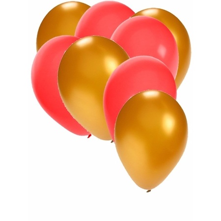 30x ballonnen - 27 cm -  goud / rode versiering