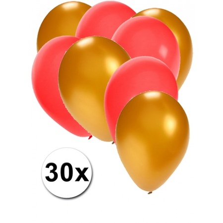 30x ballonnen - 27 cm -  goud / rode versiering