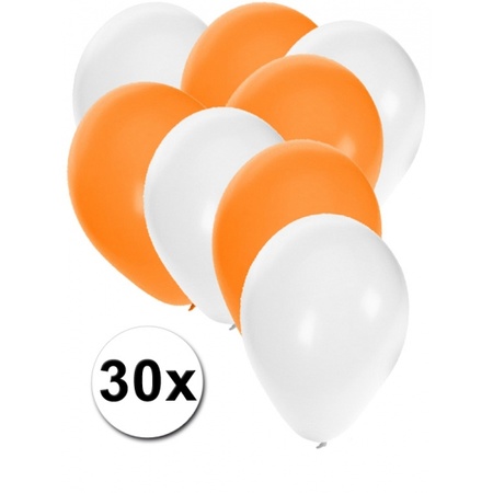 30x ballonnen wit en oranje