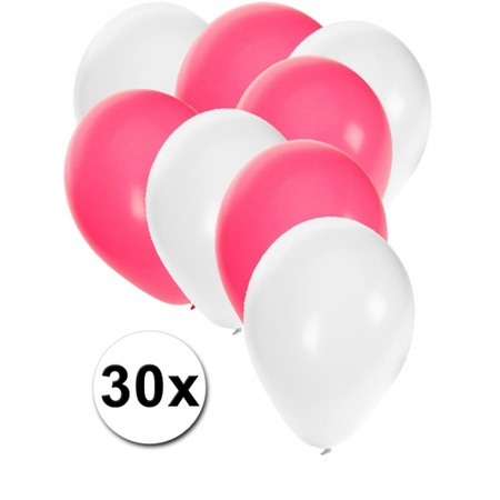 30x ballonnen wit en roze