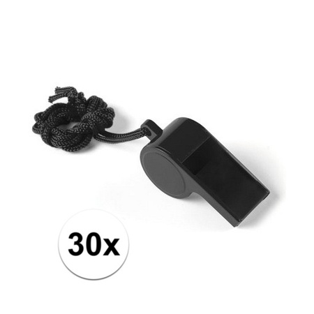 30x Black whistle on cord