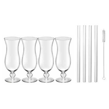 4x Cocktailglasses / blue hawaii glasses for 440 ml with 4x glass drinking straws
