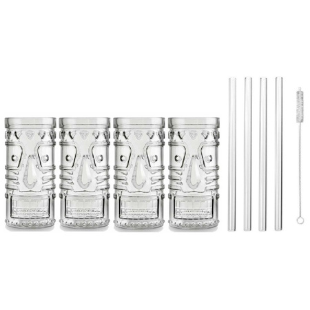 4x Cocktailglazen / Mai Tai glazen transparant 490 ml met glazen rietjes