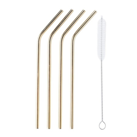 4x SS golden straws with brush 20 cm