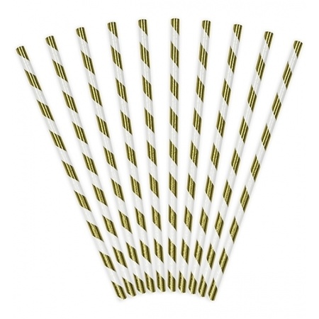 50x Striped straws gold and white