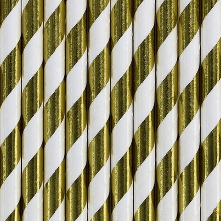 50x Striped straws gold and white