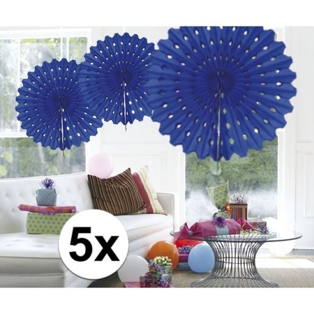 5x Decoration fan blue 45 cm
