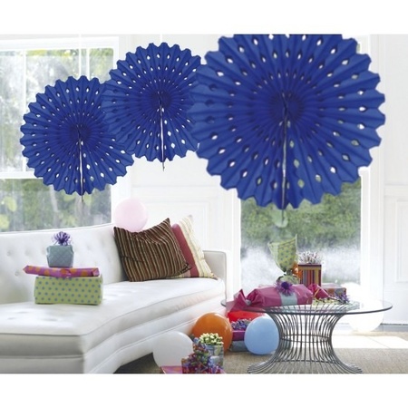 5x Decoration fan blue 45 cm