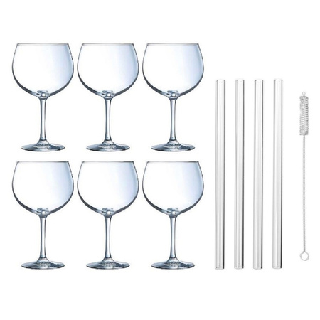6x Gin Tonic glasses / cocktail for 700 ml with 8x glass drinking straws