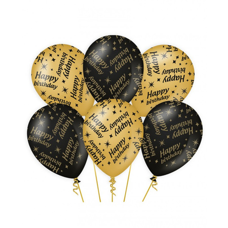 24x birthday party balloons 25 years and happy birthday black/gold