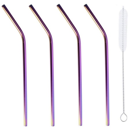 8x SS straws with 2 brushes 20 cm