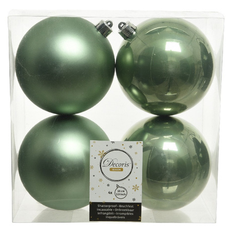 8x Salie groene kerstballen 10 cm kunststof mat/glans