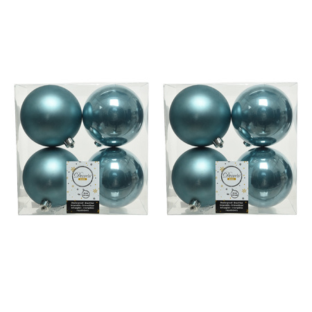 8x stuks kunststof kerstballen ijsblauw (blue dawn) 10 cm glans/mat