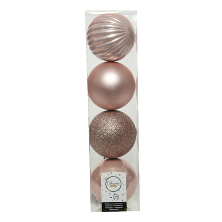 8x stuks kunststof kerstballen lichtroze (blush pink) 10 cm