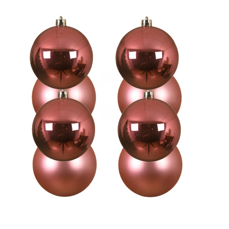 8x stuks kunststof kerstballen lippenstift roze 10 cm glans/mat