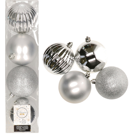 8x Zilveren kerstballen 10 cm kunststof mix