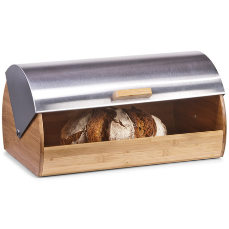 Bamboo wooden bread bin with lid 39 cm