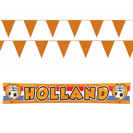 Bellatio decorations - Oranje/Holland vlaggenlijnen set met grote banier vlag