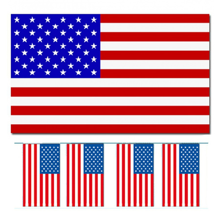 Bellatio Decorations - Vlaggen versiering set - USA/Amerika - Vlag 90 x 150 cm en vlaggenlijn 4 mete