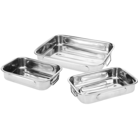 Set of 3x pieces of stainless steel roasting trays/oven dishes